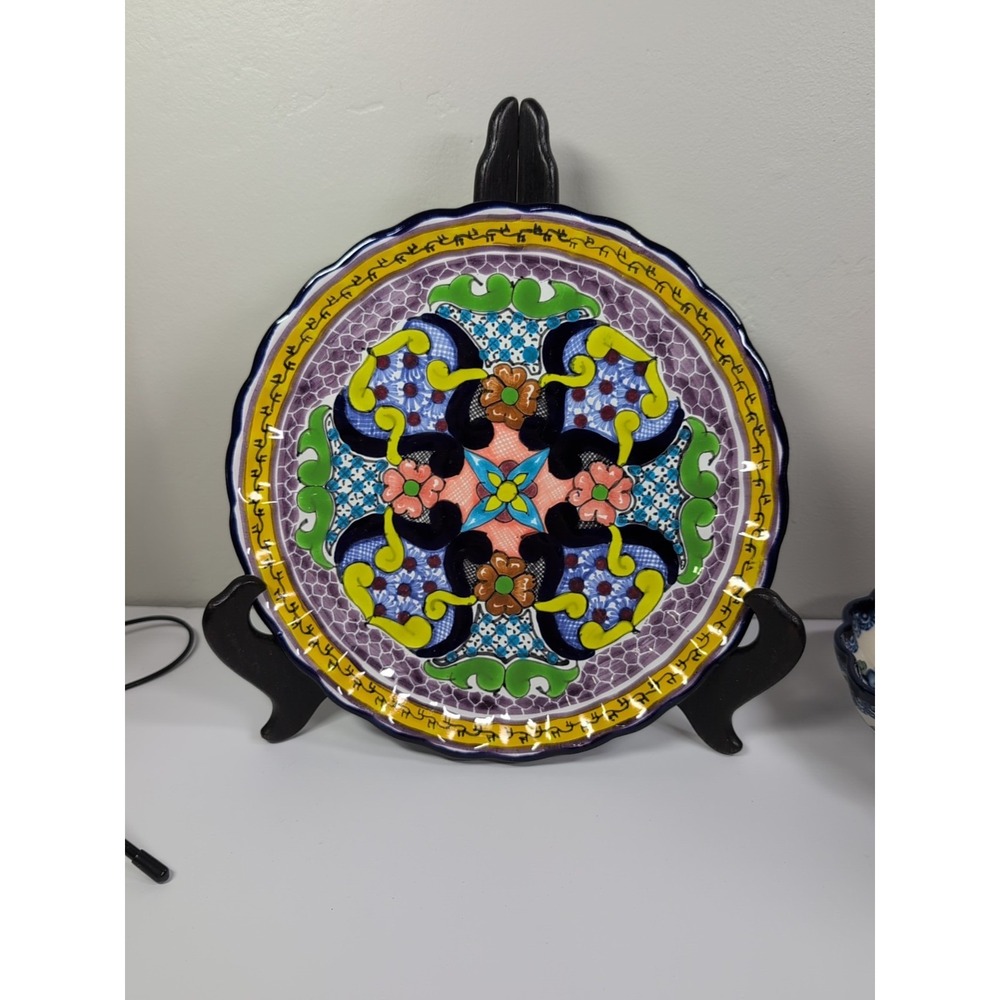 Vintage‎ Hand Painted Plate Mexican Talavera Pottery 10.5" Wide